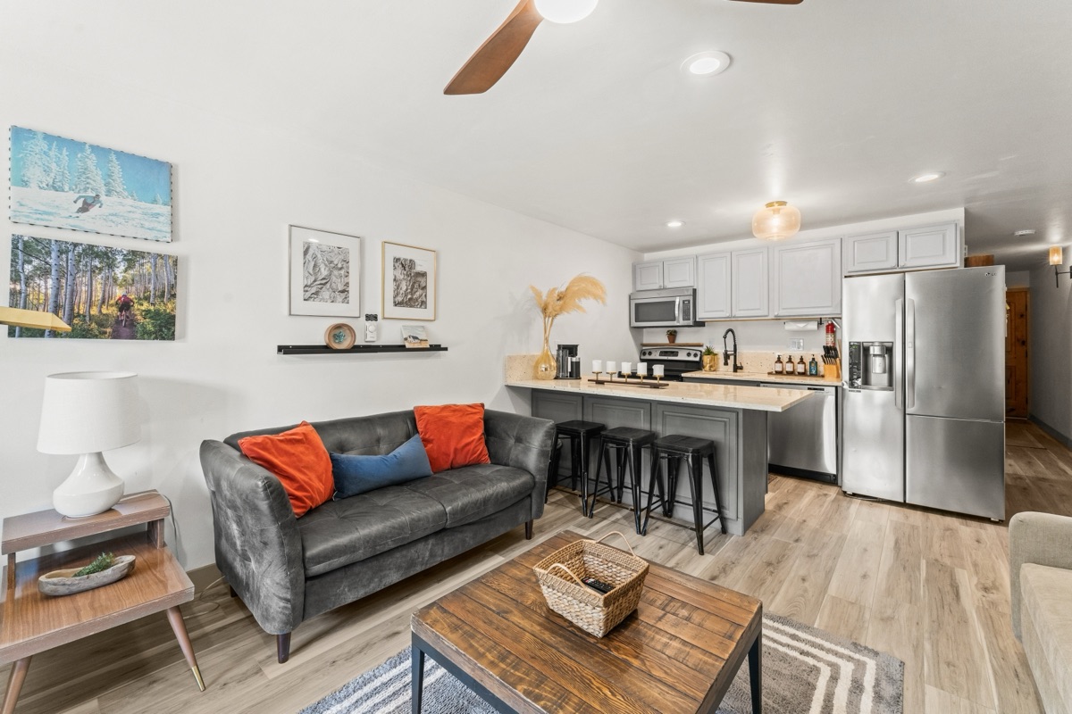 Living area and kitchen